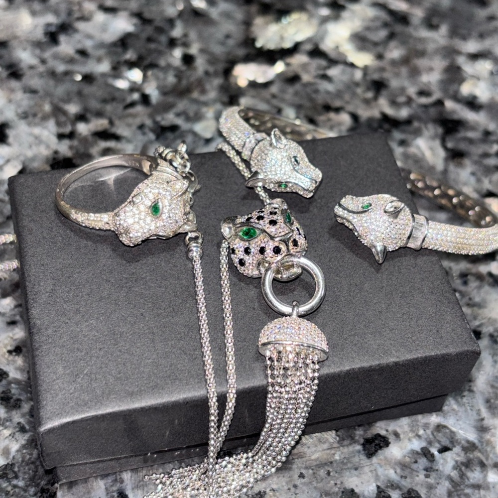 Elegant Silver Panther Jewelry Set